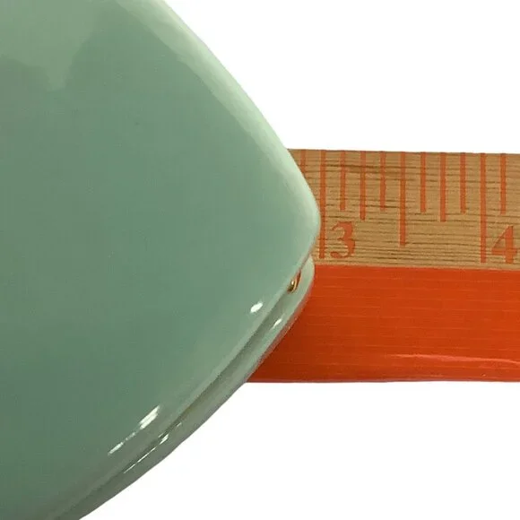 Heart Shaped Ceramic Trinket Box Teal Green 3.5" x 3" x 2.5" Gold Trim - Picture 6 of 8